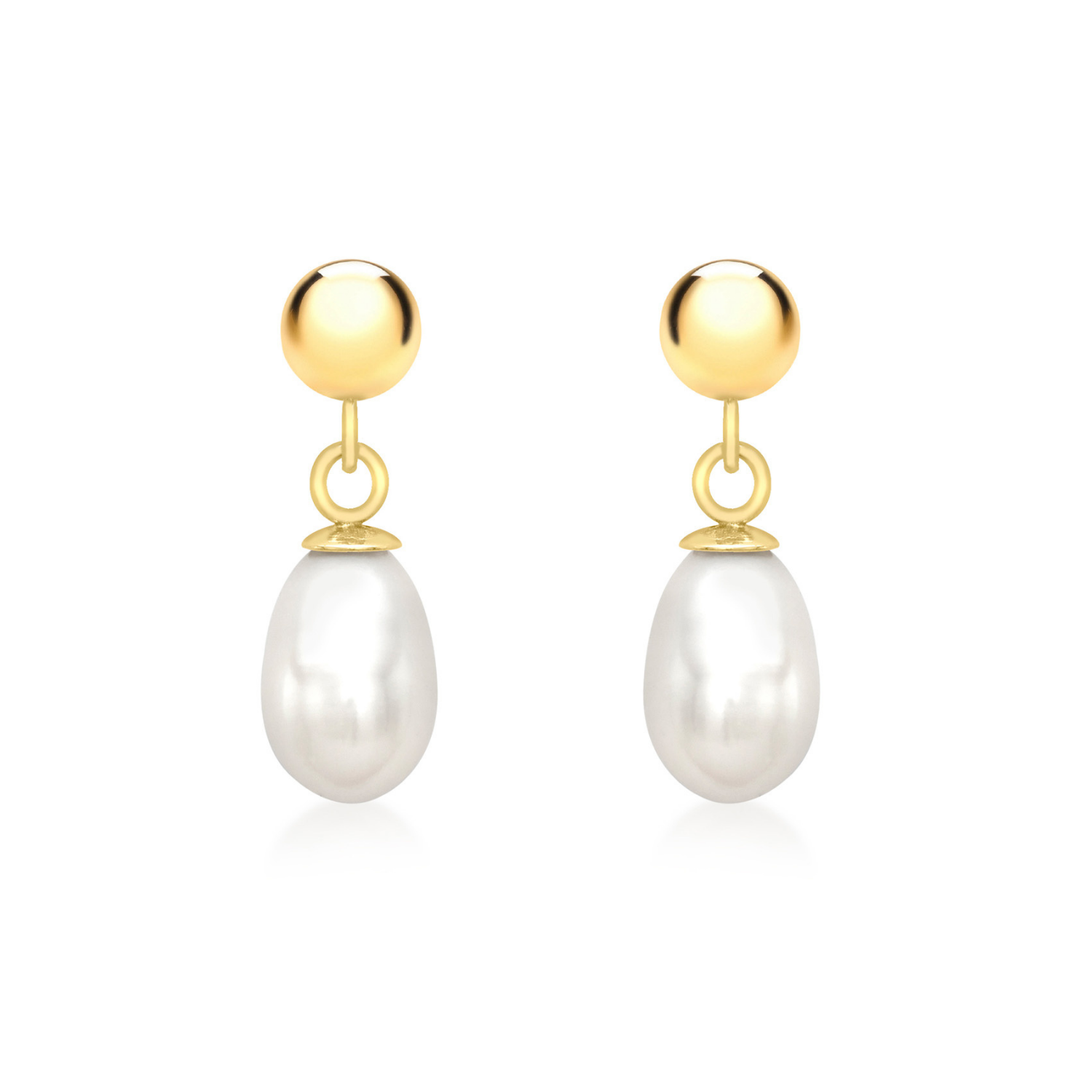 9k Yellow Gold Pearl Stud Drop Earrings