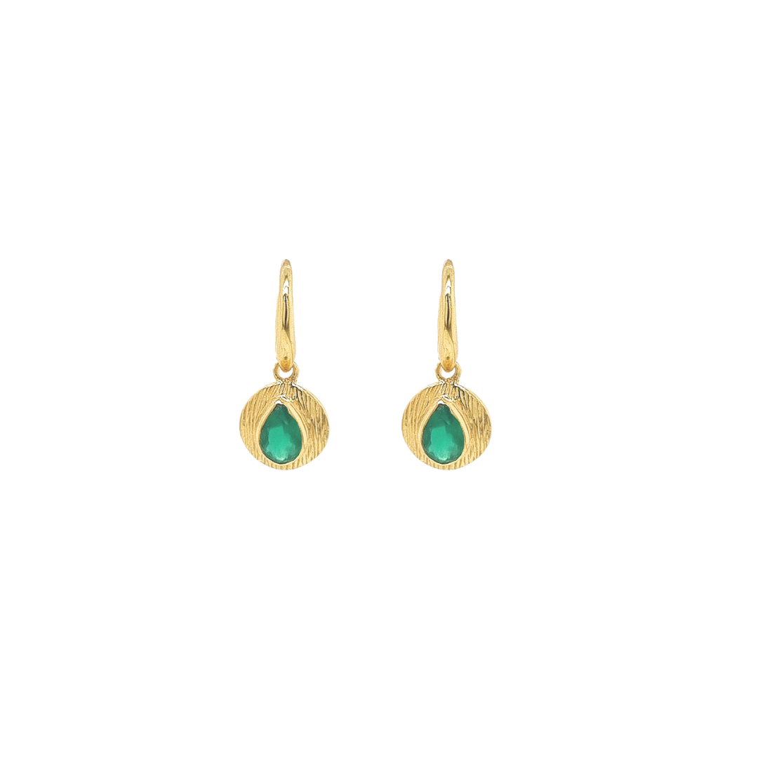 Gold Plated 'Calypso' Green Onyx Earrings