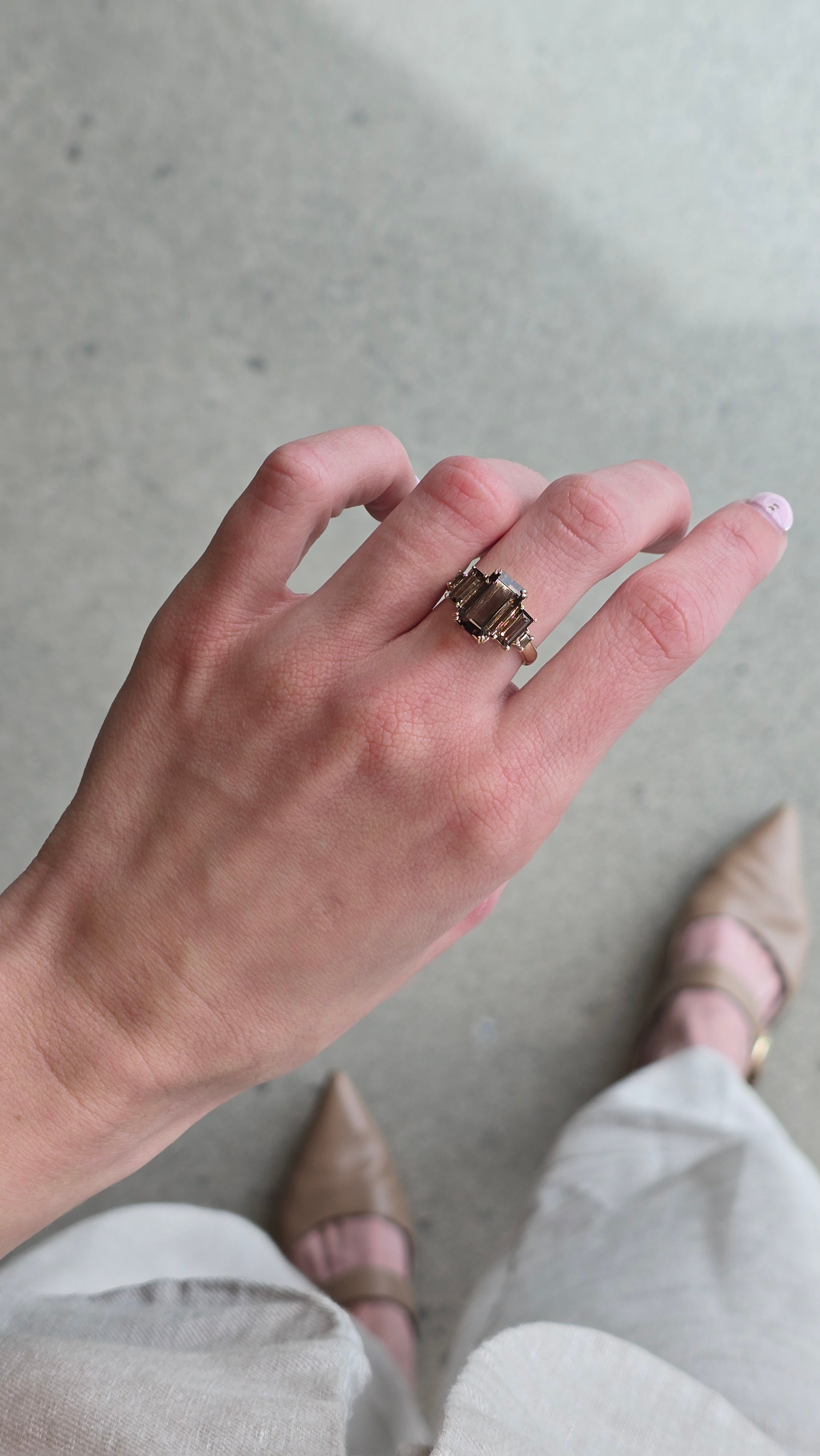 9k Yellow Gold 'Hera' Smokey Quartz 5 Stone Ring