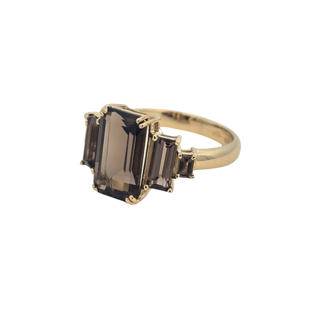 9k Yellow Gold 'Hera' Smokey Quartz 5 Stone Ring