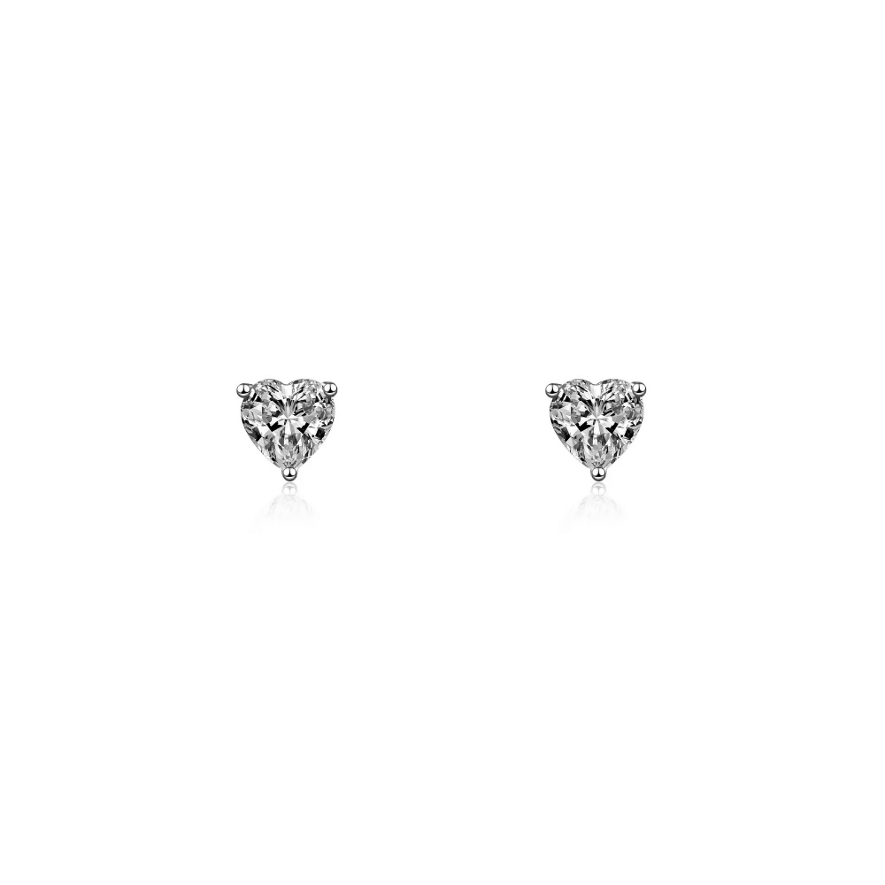 Sterling Silver 3mm Heart CZ Stud Earrings