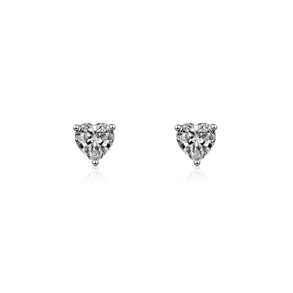 Sterling Silver 4mm Heart CZ Stud Earrings