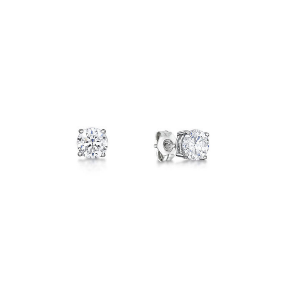 Sterling Silver 4mm 4 Claw Round CZ Stud Earrings