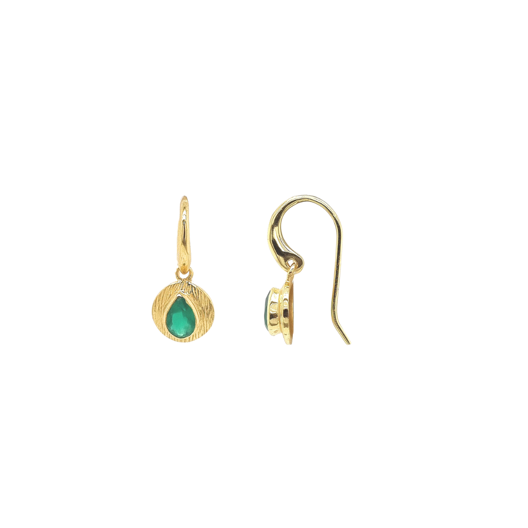 Gold Plated 'Calypso' Green Onyx Earrings