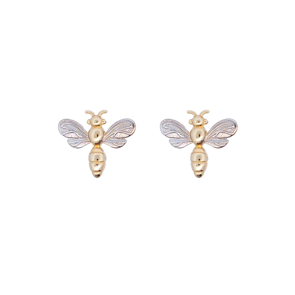 9k Two Tone Gold Bee Stud Earrings