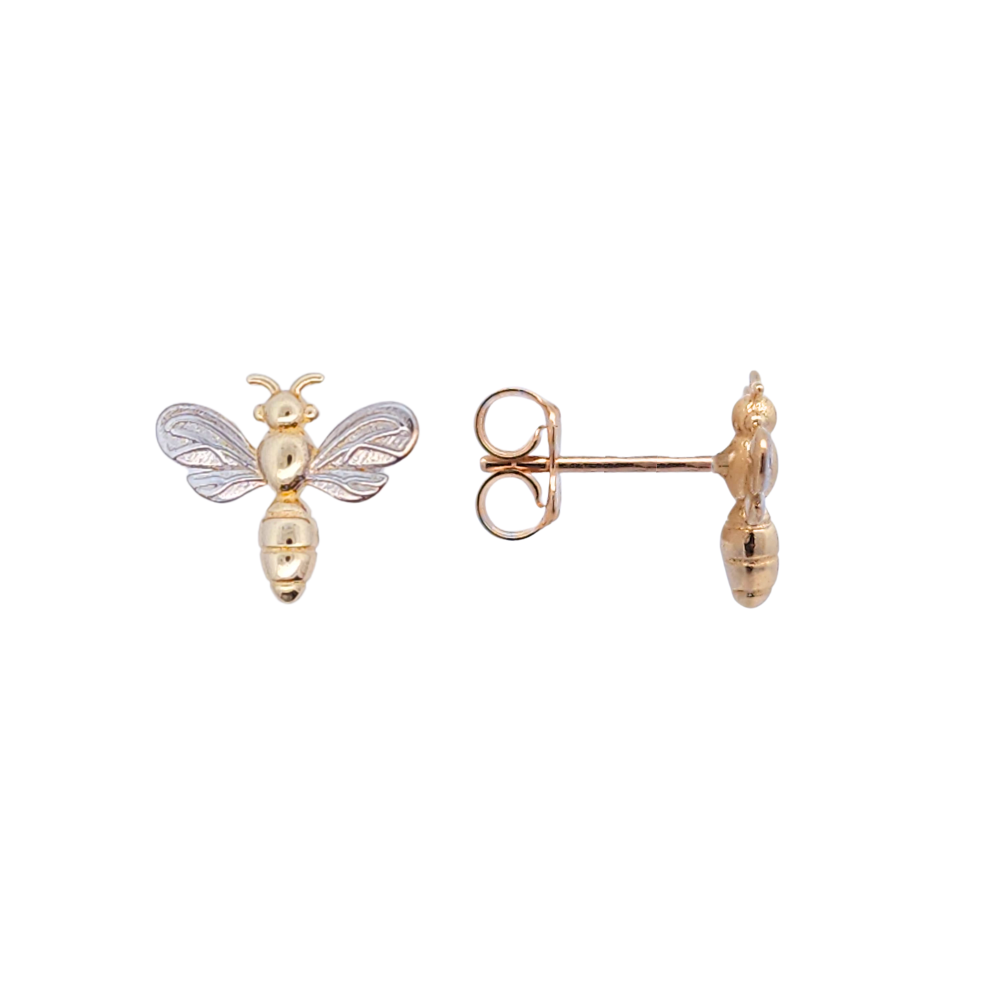 9k Two Tone Gold Bee Stud Earrings