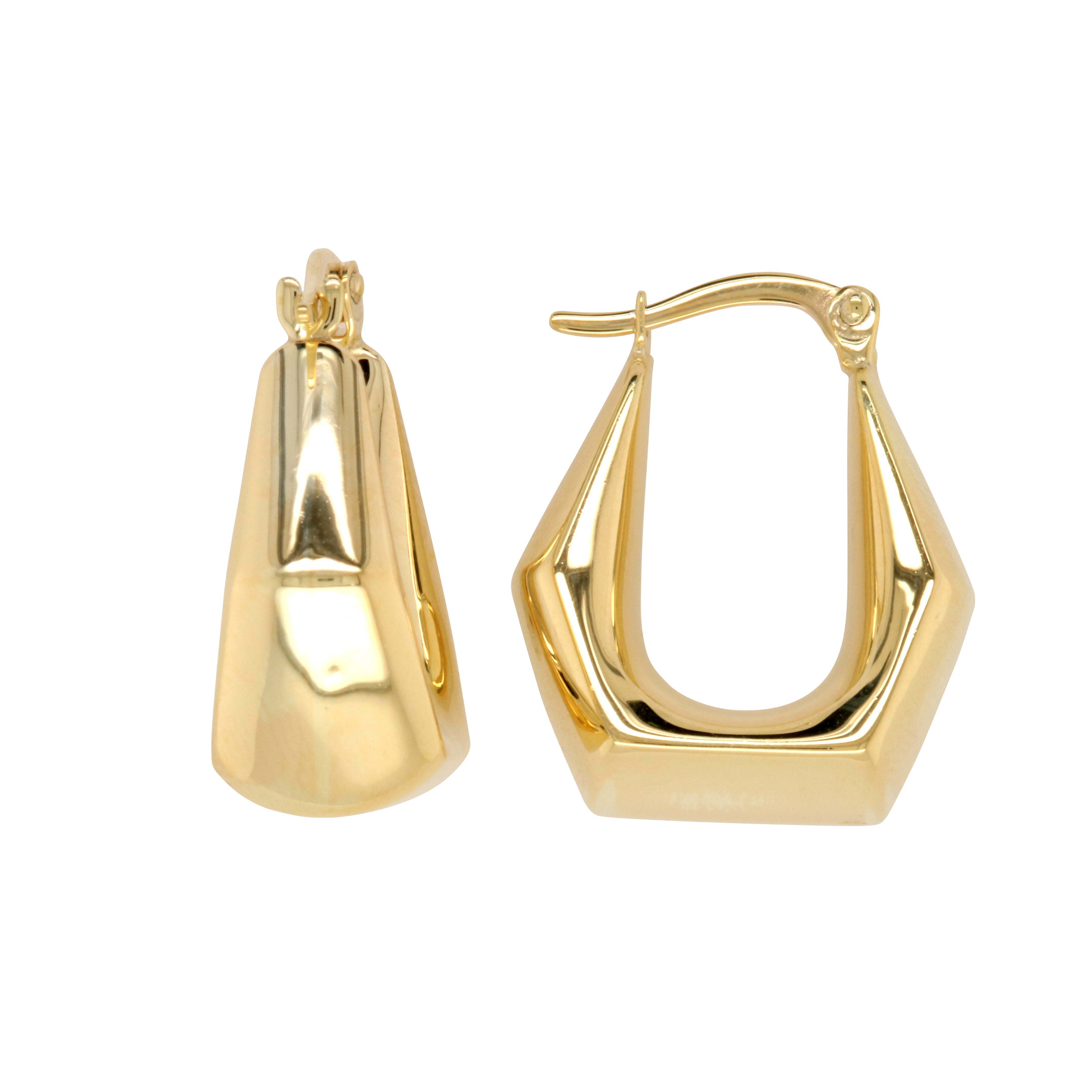 9k Yellow Gold Hexagonal Hoop Earrings