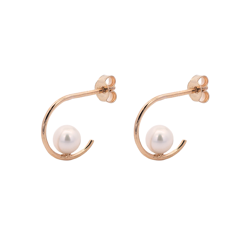 9k Yellow Gold Pearl Half Hoop Earrings