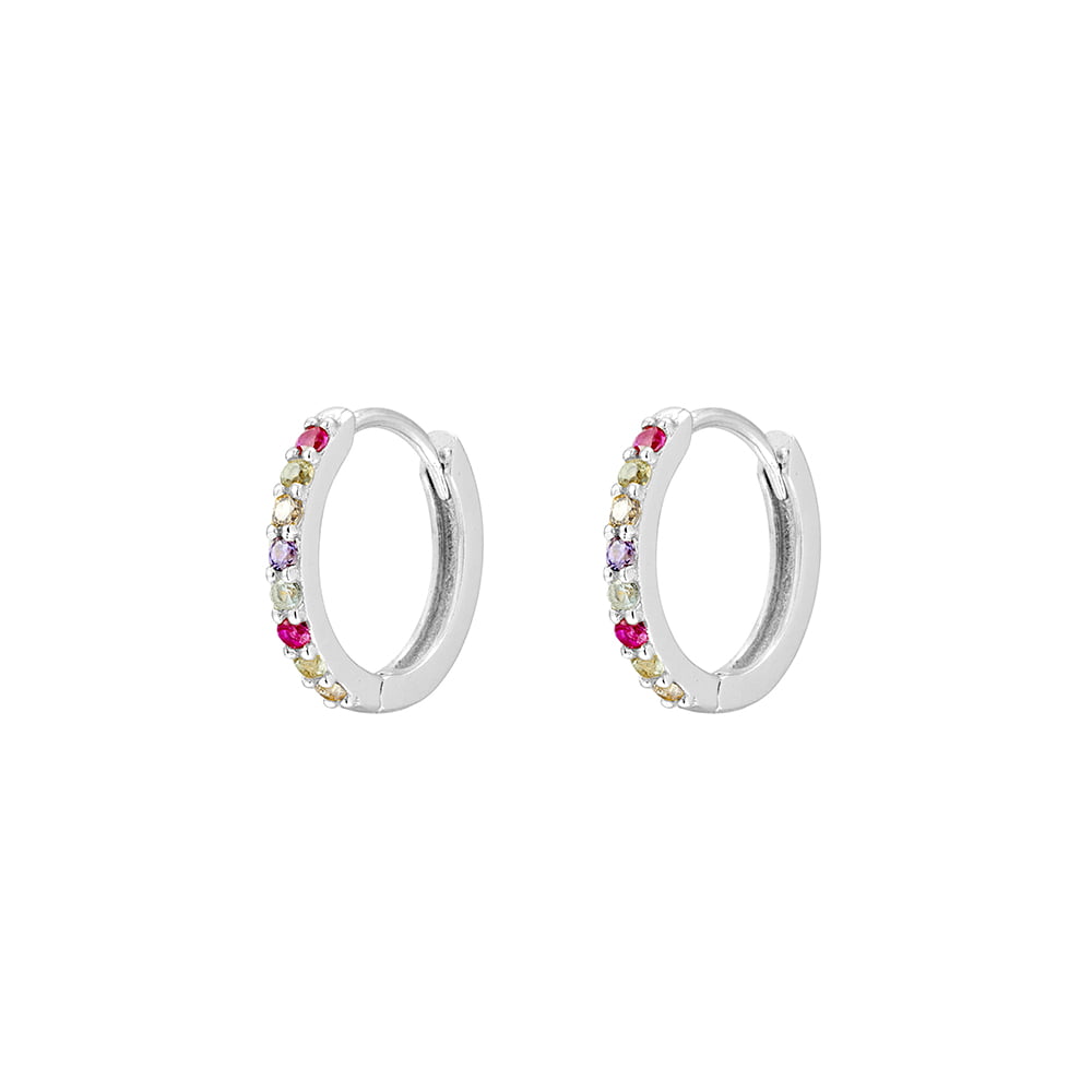 Sterling Silver Huggies with Multi Colour CZ Detail