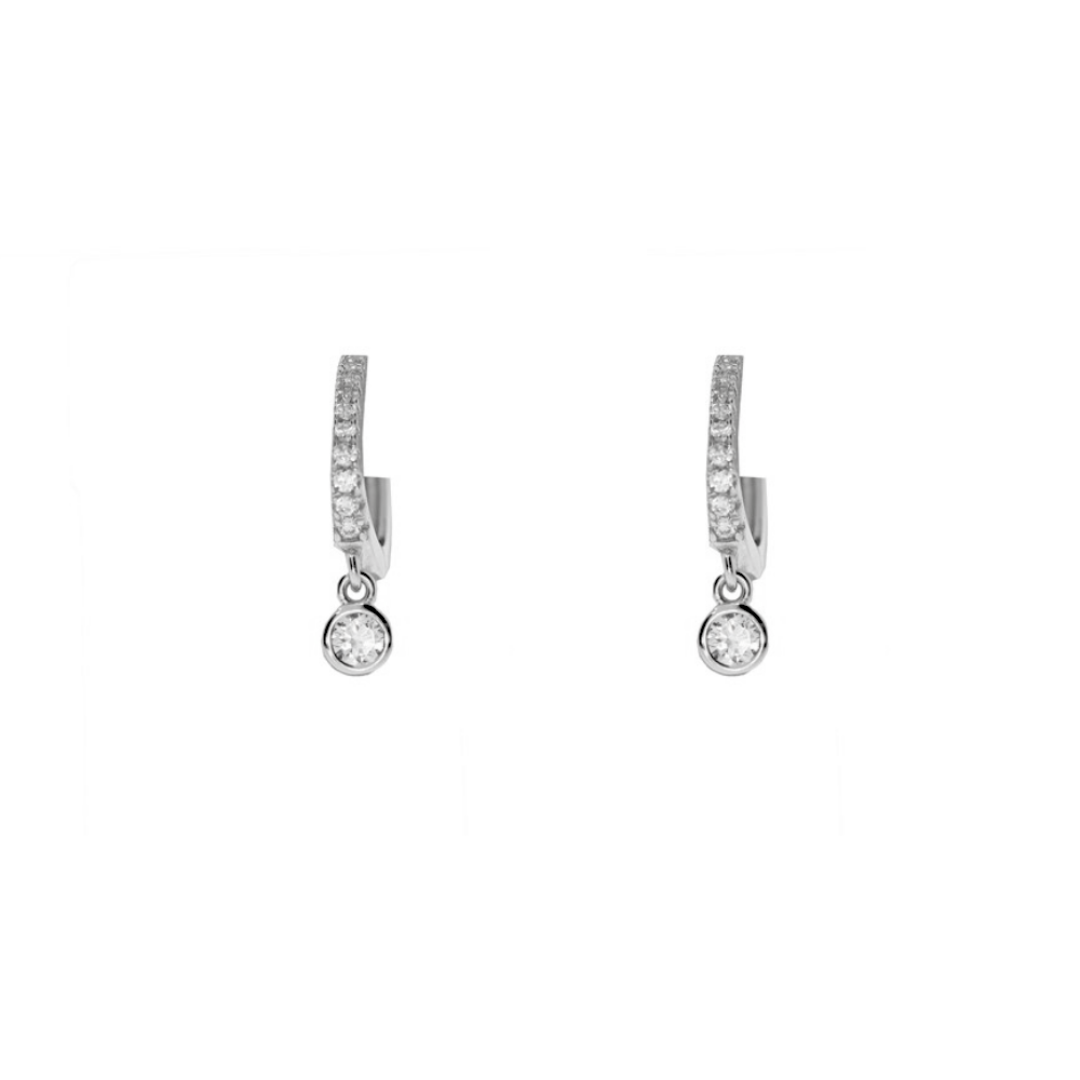 Sterling Silver CZ Hoops with Drop