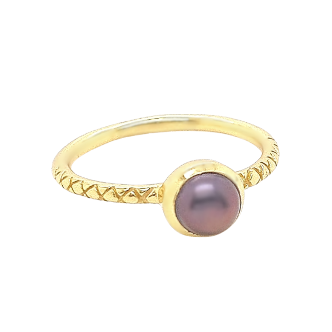 Gold Plated 'Carme' Pearl Bezel Ring