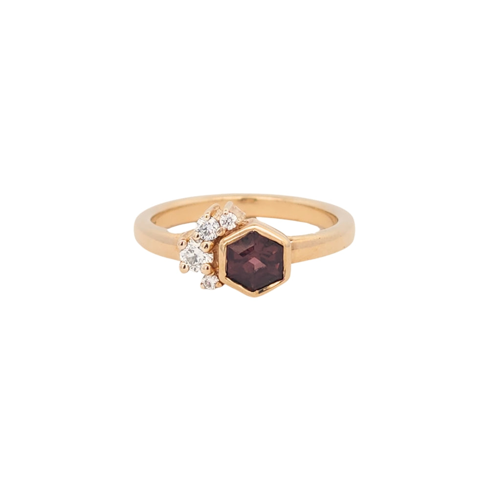 9k Yellow Gold Spinel & Diamond Hex Ring