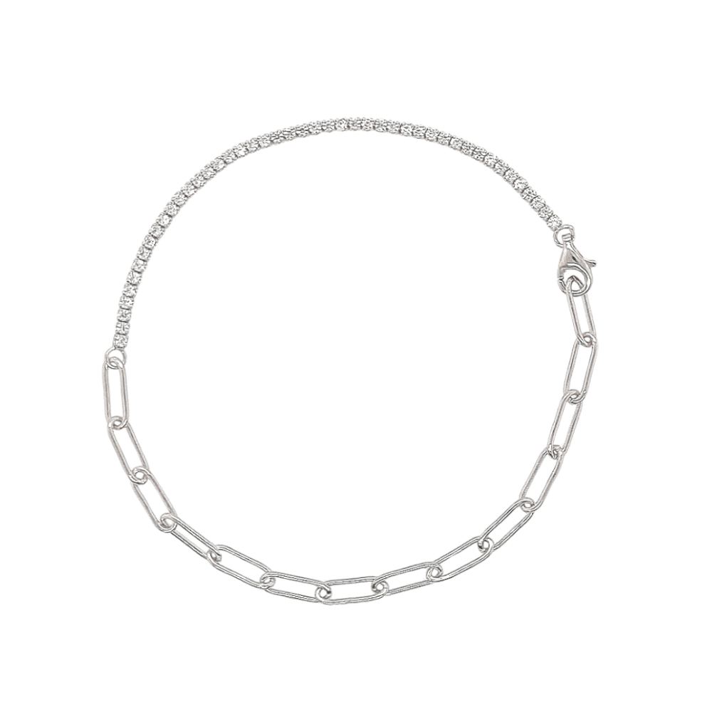 Sterling Silver Paperclip Link & CZ Chain Bracelet