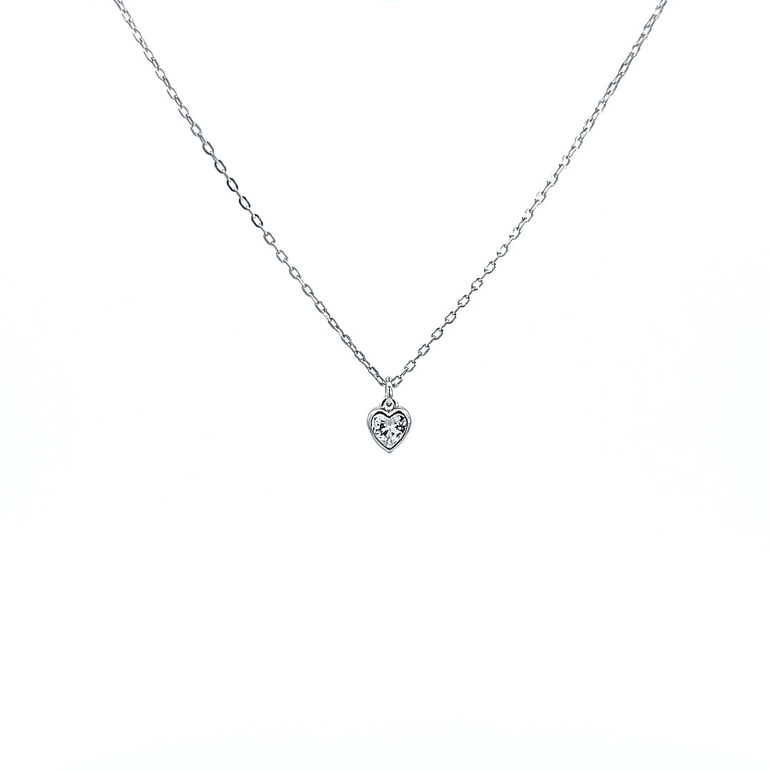 Sterling Silver CZ Bezel Heart Necklace