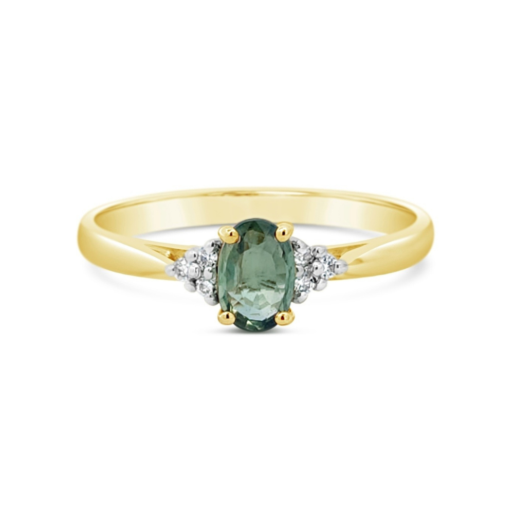 9k Yellow Gold Green Sapphire & Diamond Ring