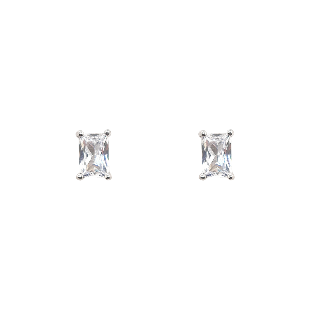 Sterling Silver Emerald Cut Stud Earrings