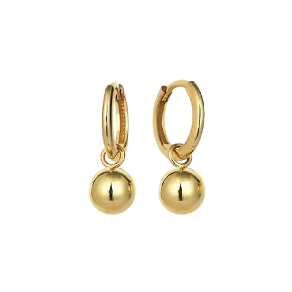 9k Yellow Gold Ball Drop Hoop Earrings