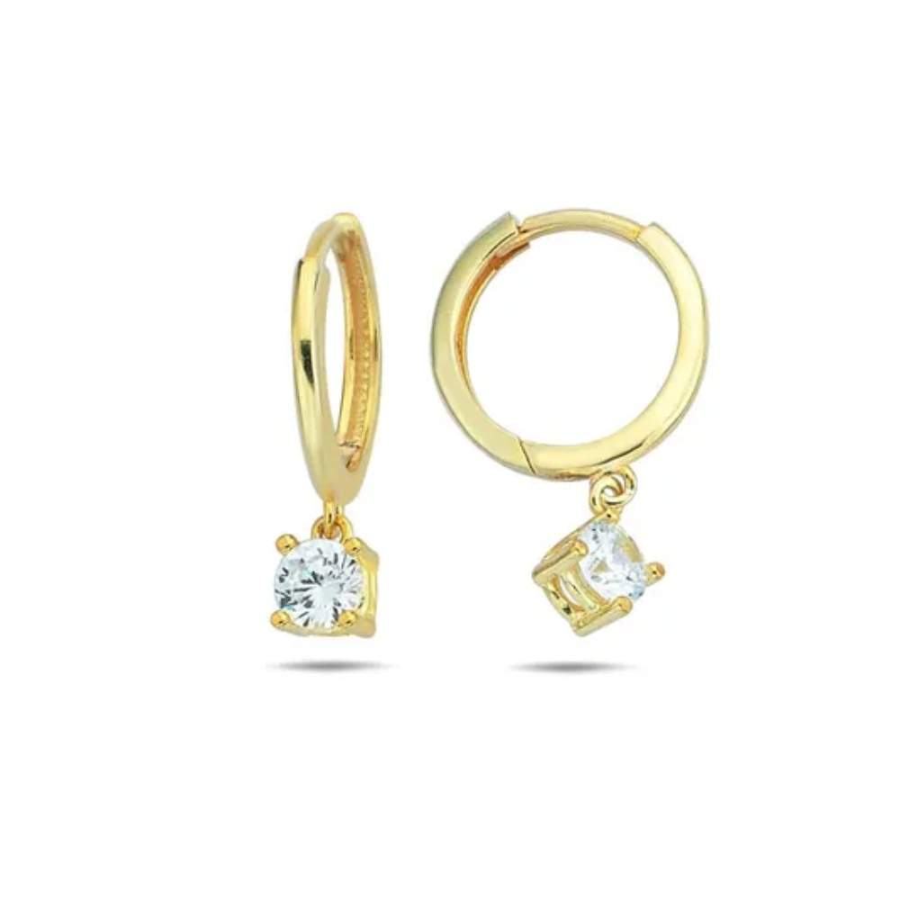 9k Yellow Gold CZ Drop Hoop Earrings