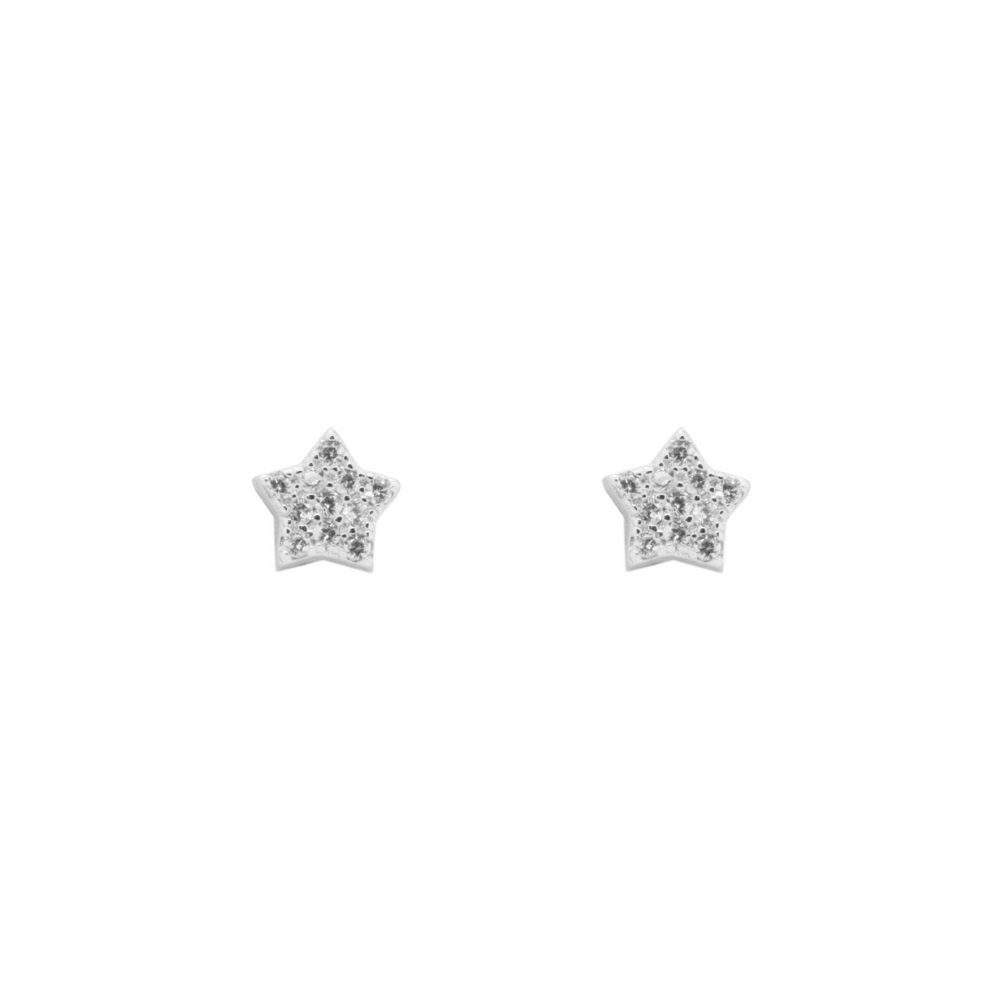 Sterling Silver CZ Star Stud Earrings