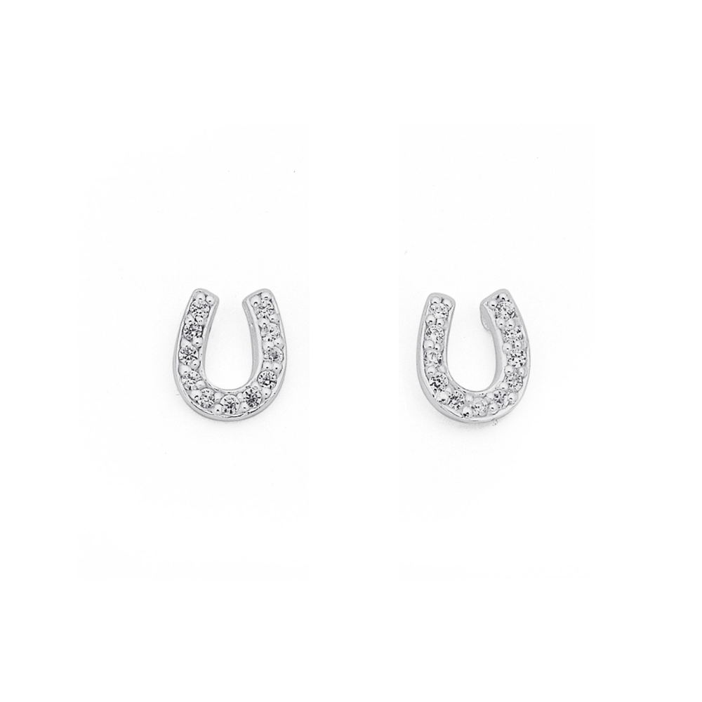 Sterling Silver CZ Horseshoe Stud Earrings