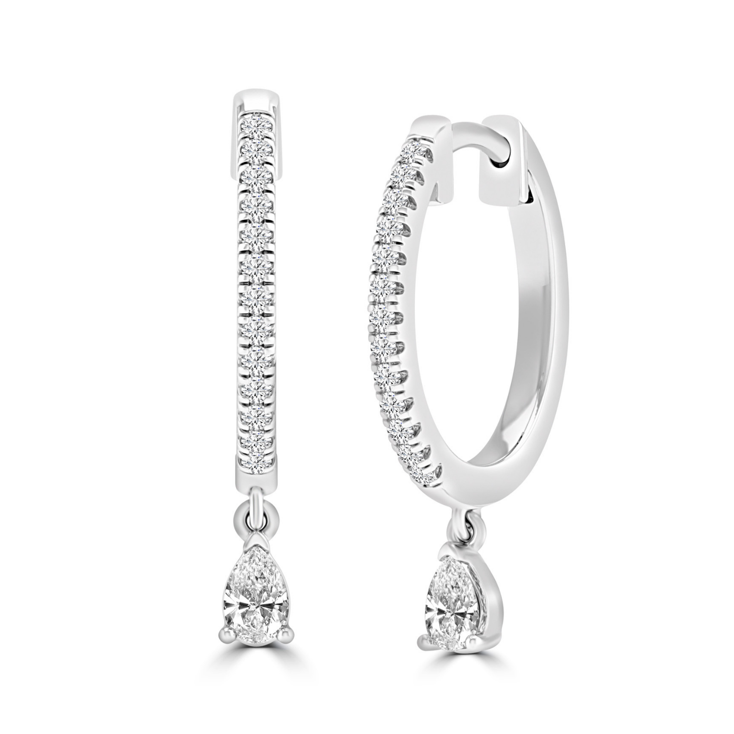 9k White Gold Pear Drop Diamond Hoop Earrings