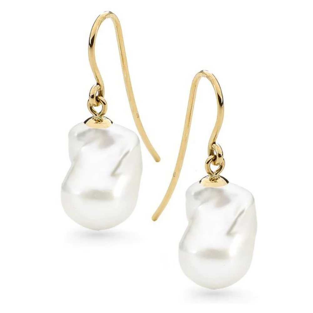 9k Yellow Gold 'Aura' Baroque Pearl Hook Earrings