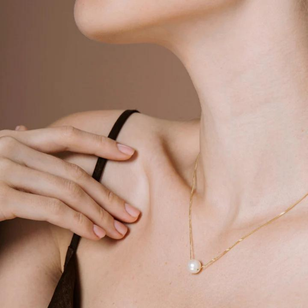 9k Yellow Gold 'Mirage' Pearl Slider Necklace