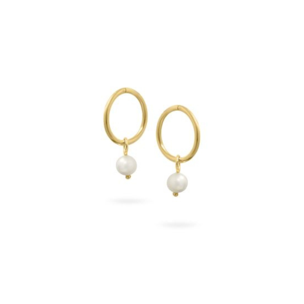 9k Yellow Gold Pearl Sleeper Earrings