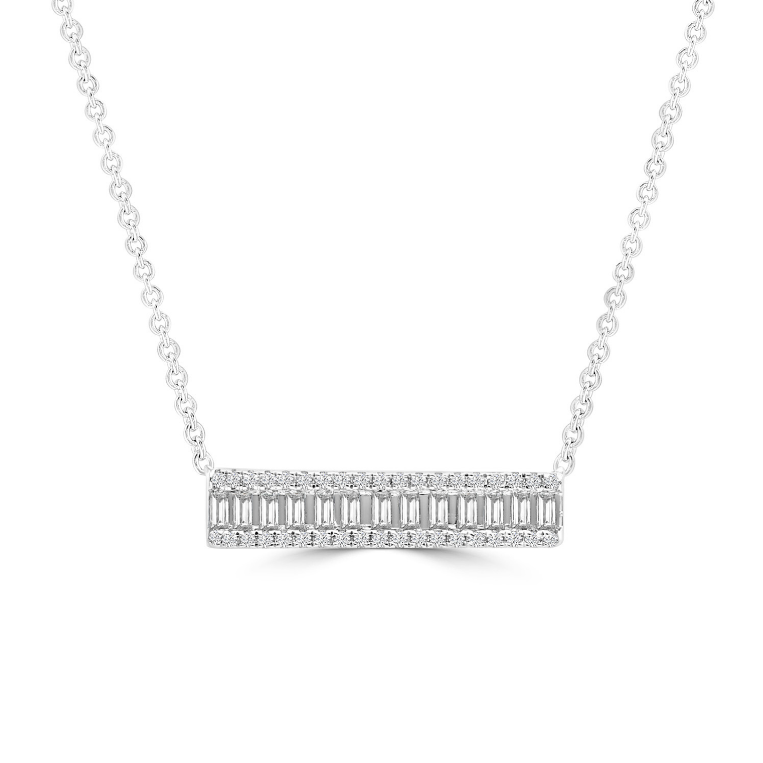 9k White Gold Diamond Bar Necklace