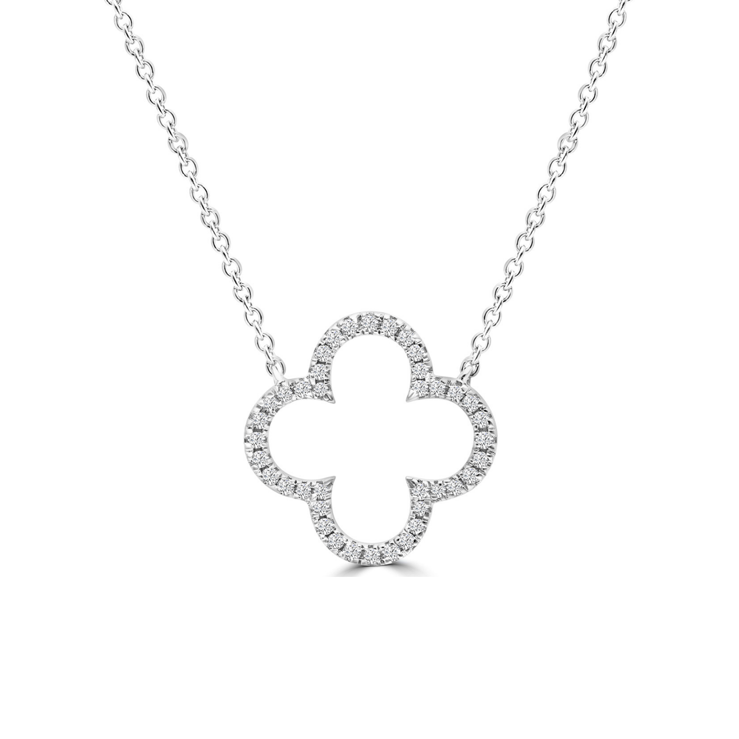 9k White Gold Diamond Clover Necklace