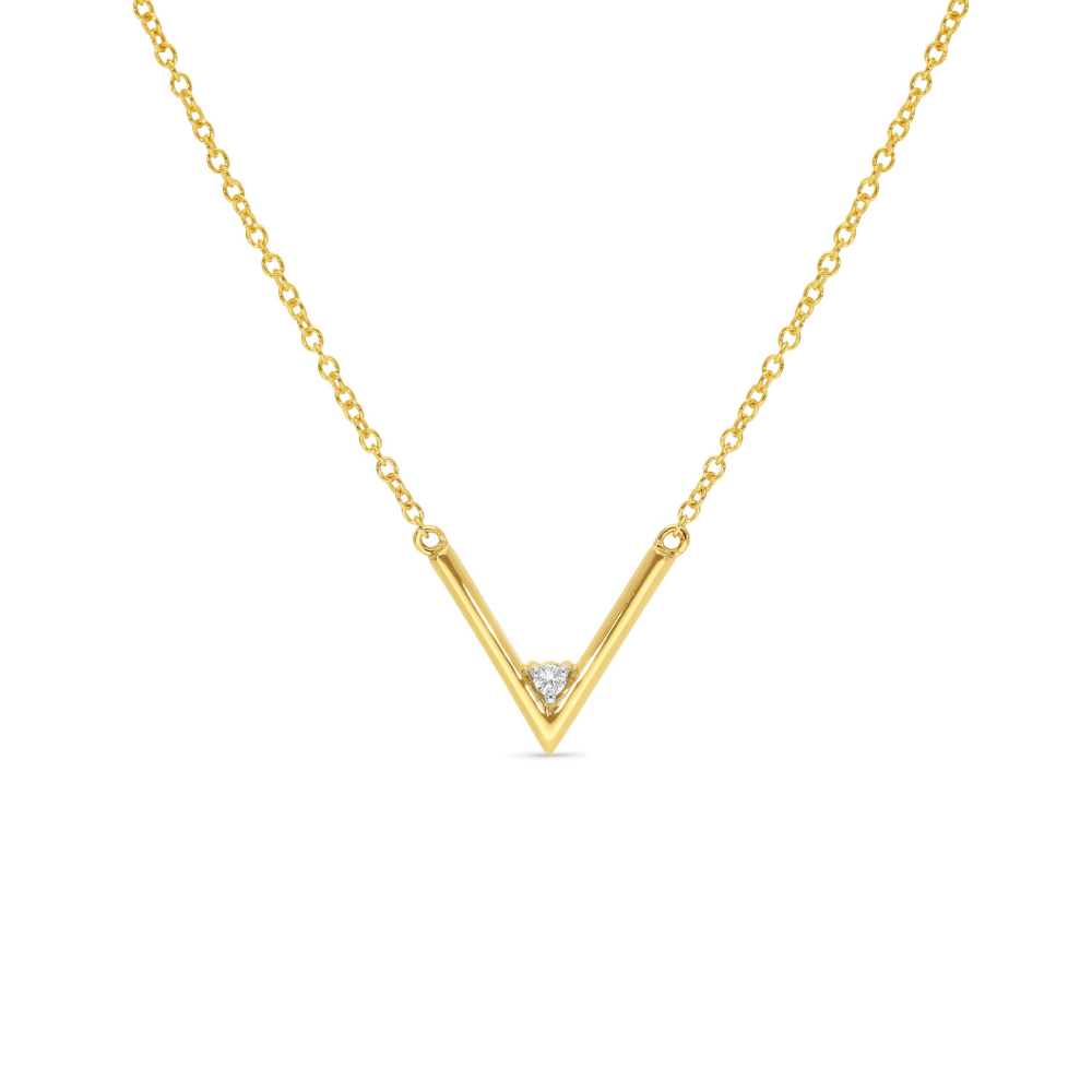 9k Yellow Gold Diamond V Necklace