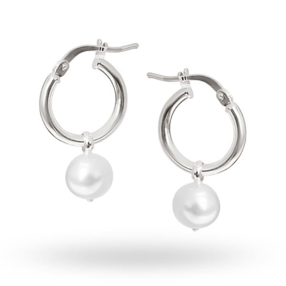 Sterling Silver Pearl Hoop Earrings