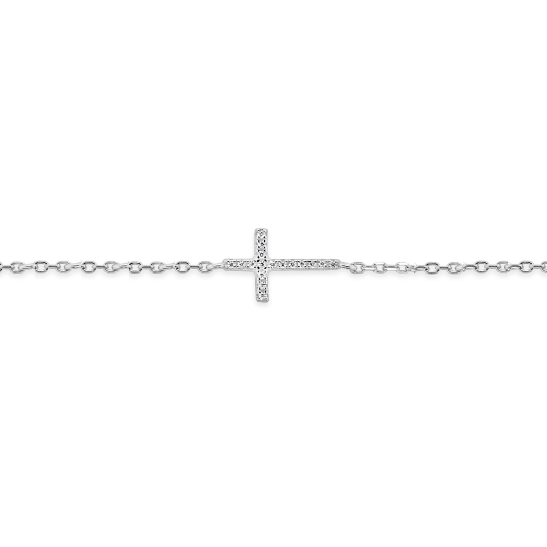 Sterling Silver CZ Cross Bracelet