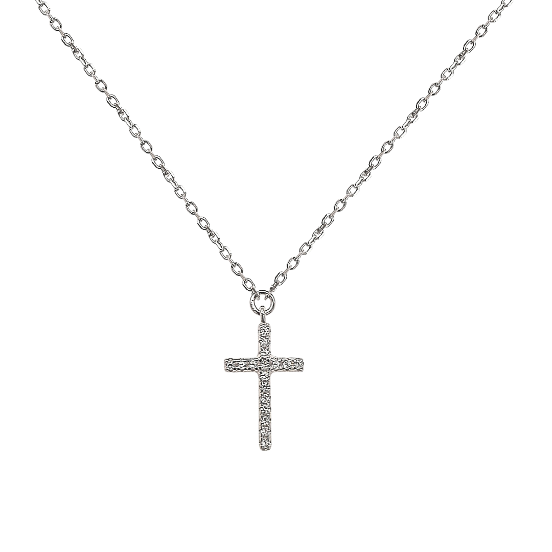 Sterling Silver CZ Vertical Cross Necklace