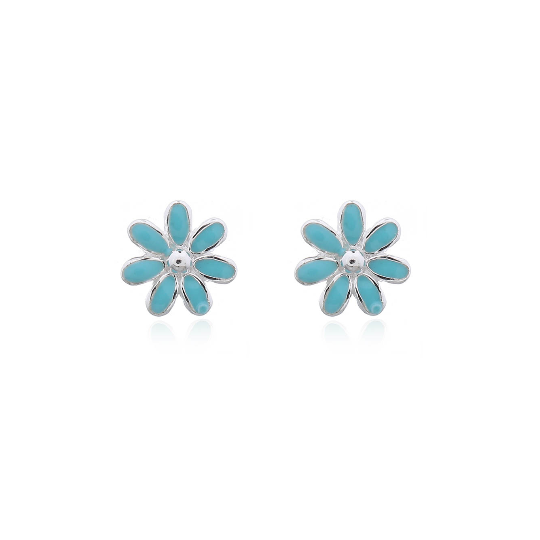 Sterling Silver 'Flora' Blue Flower Stud Earrings